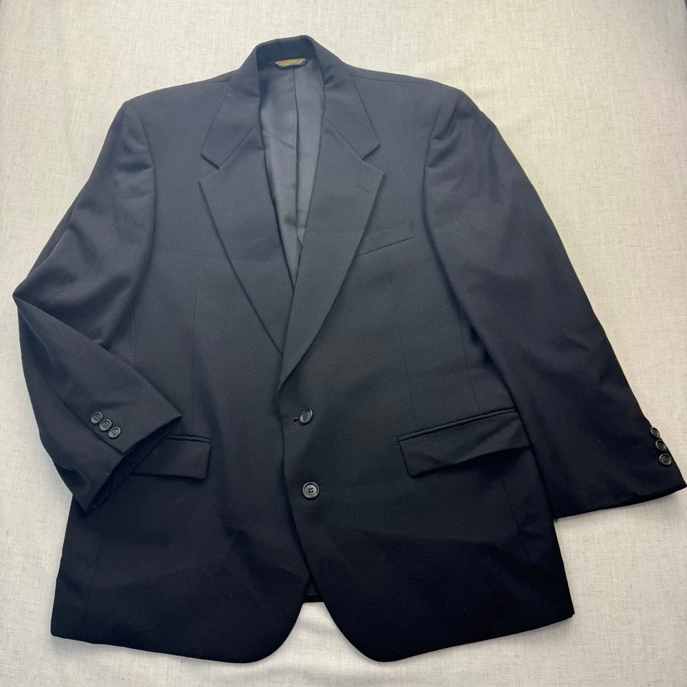 Nino Cerruti Feathergab Mens Black 100% Wool 2 Piece Suit Blazer‎ Trousers VTG